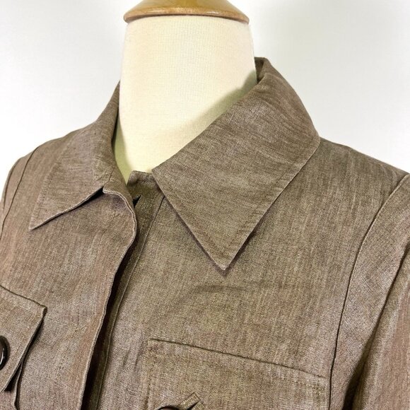 Per Se Women’s Cropped Linen Metallic Jacket Tan Shimmer Blazer Size 6 Safari - Picture 4 of 8